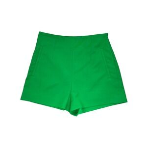 Zara Bright Green High Rise Tailored Shorts Pockets Medium NWOT